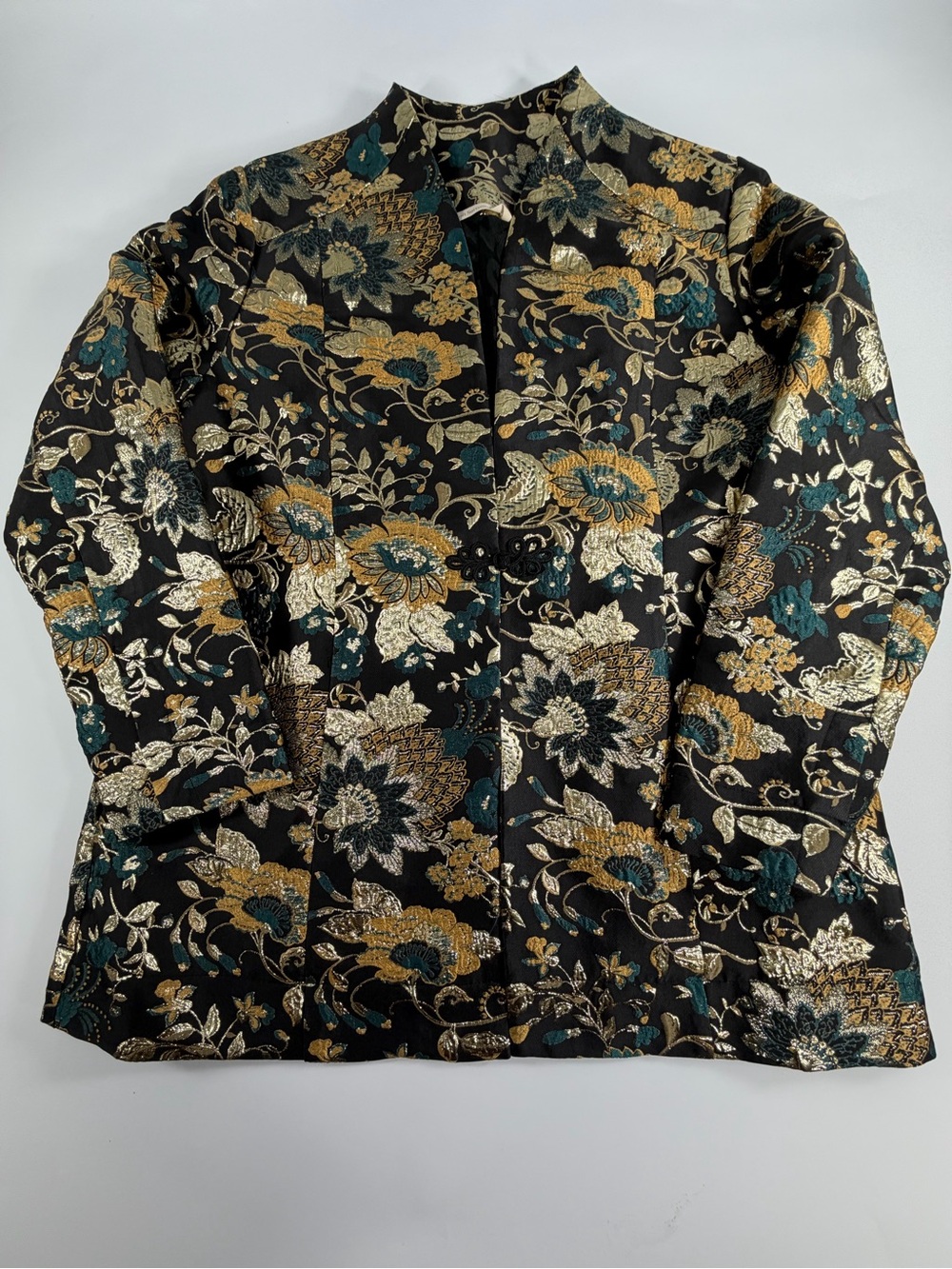 Soft Surroundings Metallic Floral Brocade Jacket Women’s Large Black Gold - Picture 1 of 7